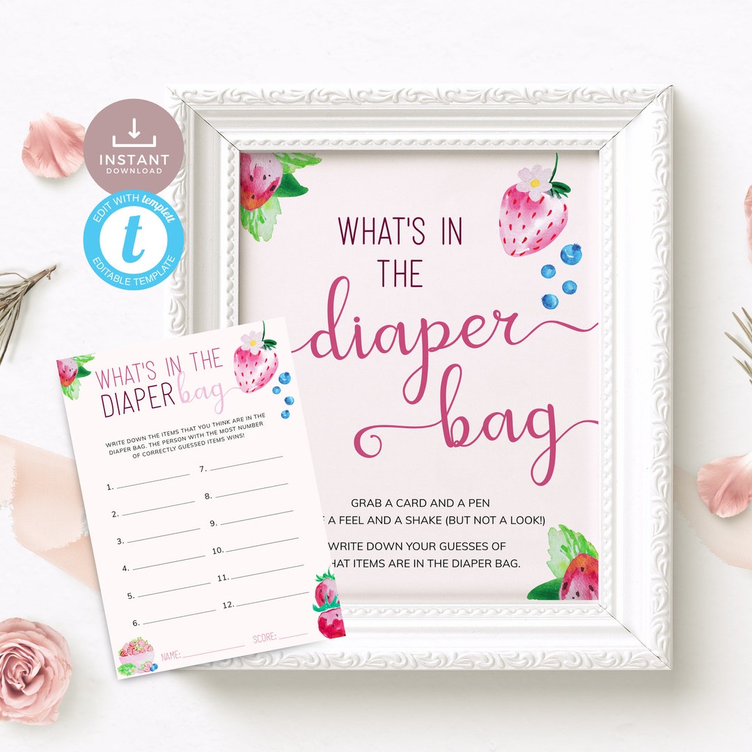 Strawberry What's in the Diaper Bag Game, Sign and Card Set, Berry ...