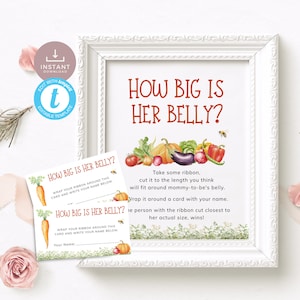 Jogo de Medida da Barriga de Bebê Produzido Localmente com Modelos Editáveis de Placas e Ingressos. Mercado de Agricultores Quão Grande É a Barriga Dela com vegetais | LG01