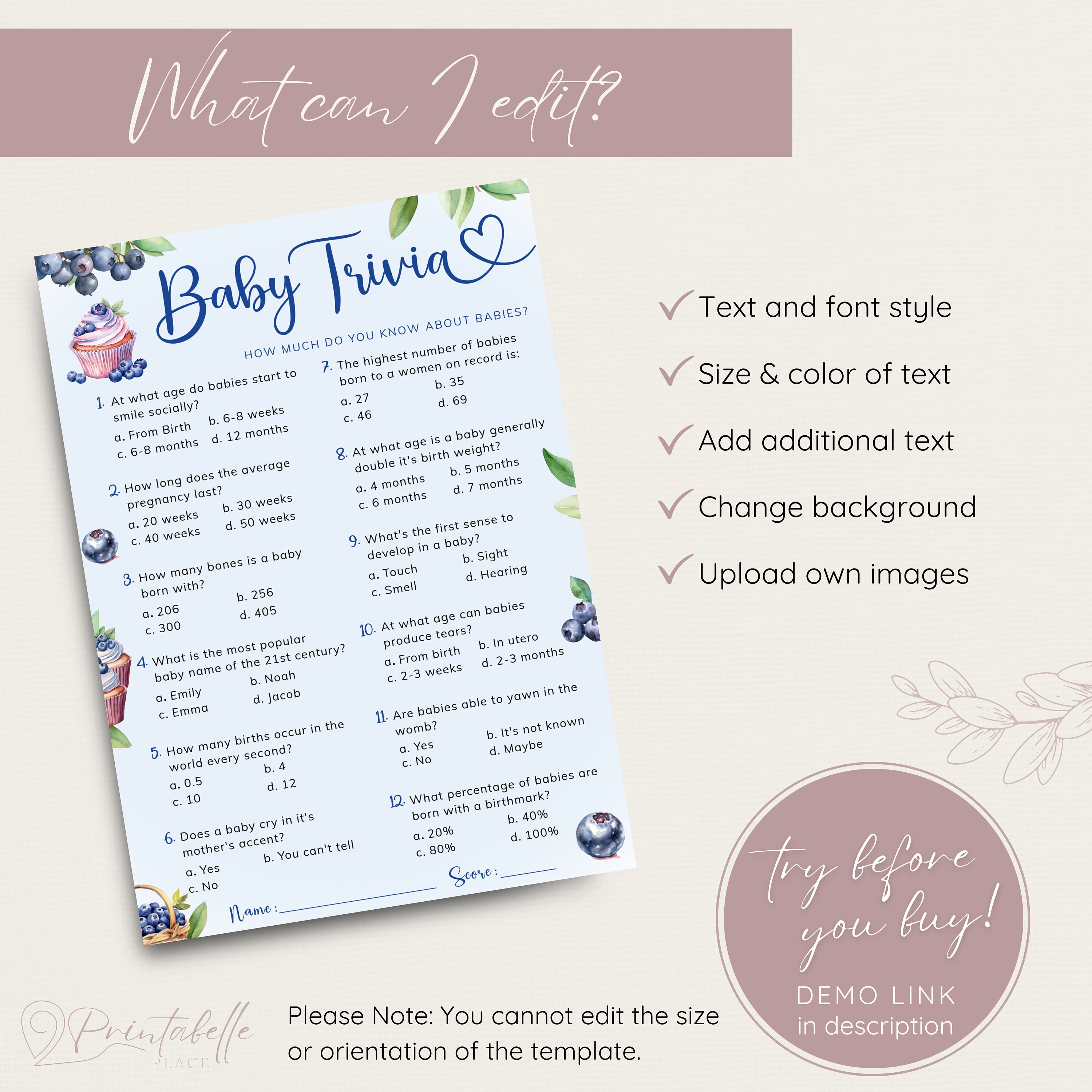 Blueberry Baby Shower Trivia and Answers, Berry Sweet Baby Shower Game ...