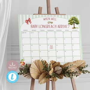 Apple Baby Shower Guess the Arrival Date Calendar, Apple Tree Due Date Game, Fall Fruit Themed Decor & Activity. Editable, Printable | AP02