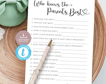 How Well Do You Know The Parents, Who Knows Mommy and Daddy Best, Couples Baby Shower Game, Modern Minimal Card. Editable, Printable | MN01