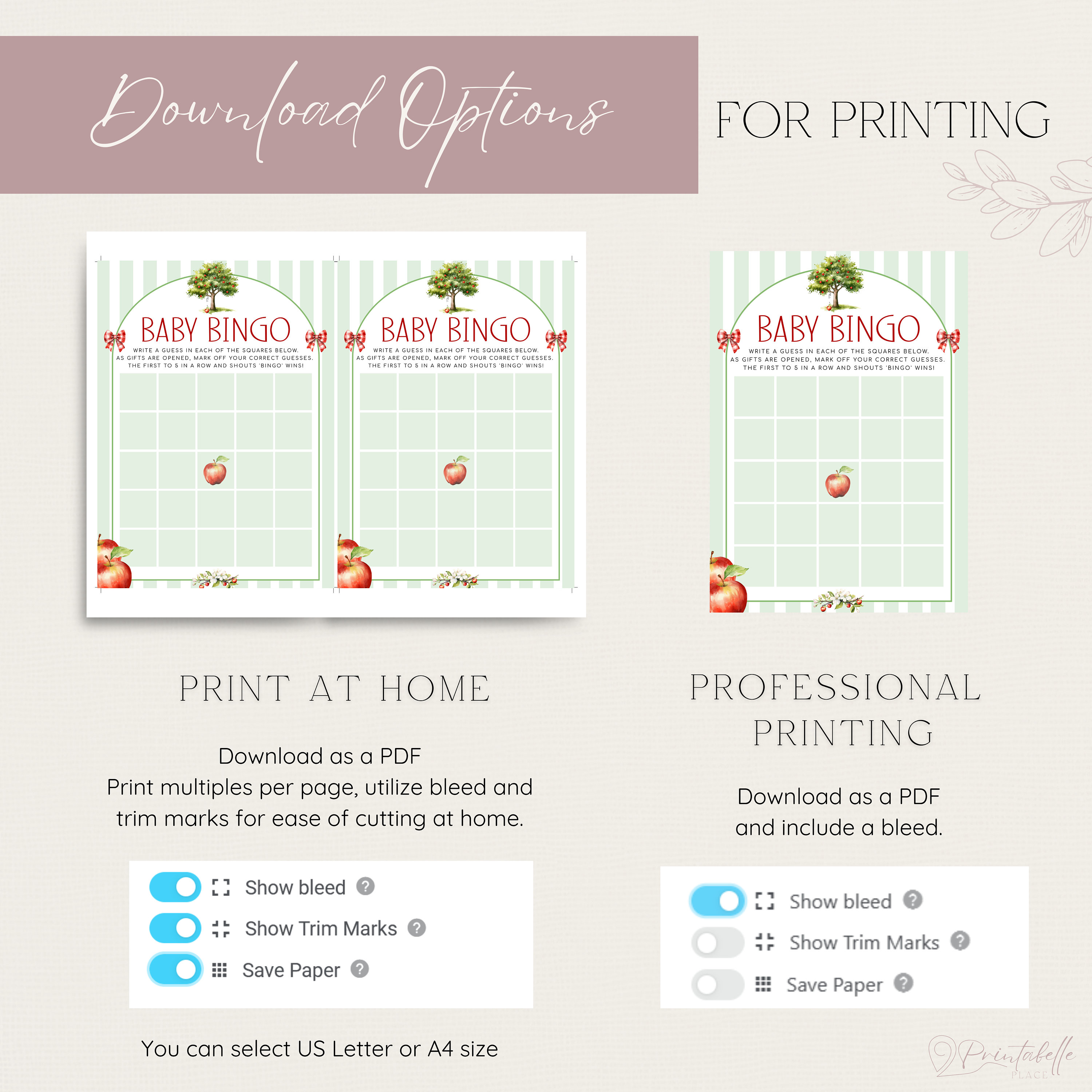 Apple Baby Shower Bingo Card Template, A Little Apple is About to Fall ...