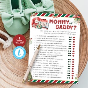 Suéter feo, mamá o papá, adivina quién lo dijo, juego de baby shower con suéter navideño, fiesta de Jack o Jill. Editable, imprimible / CH13