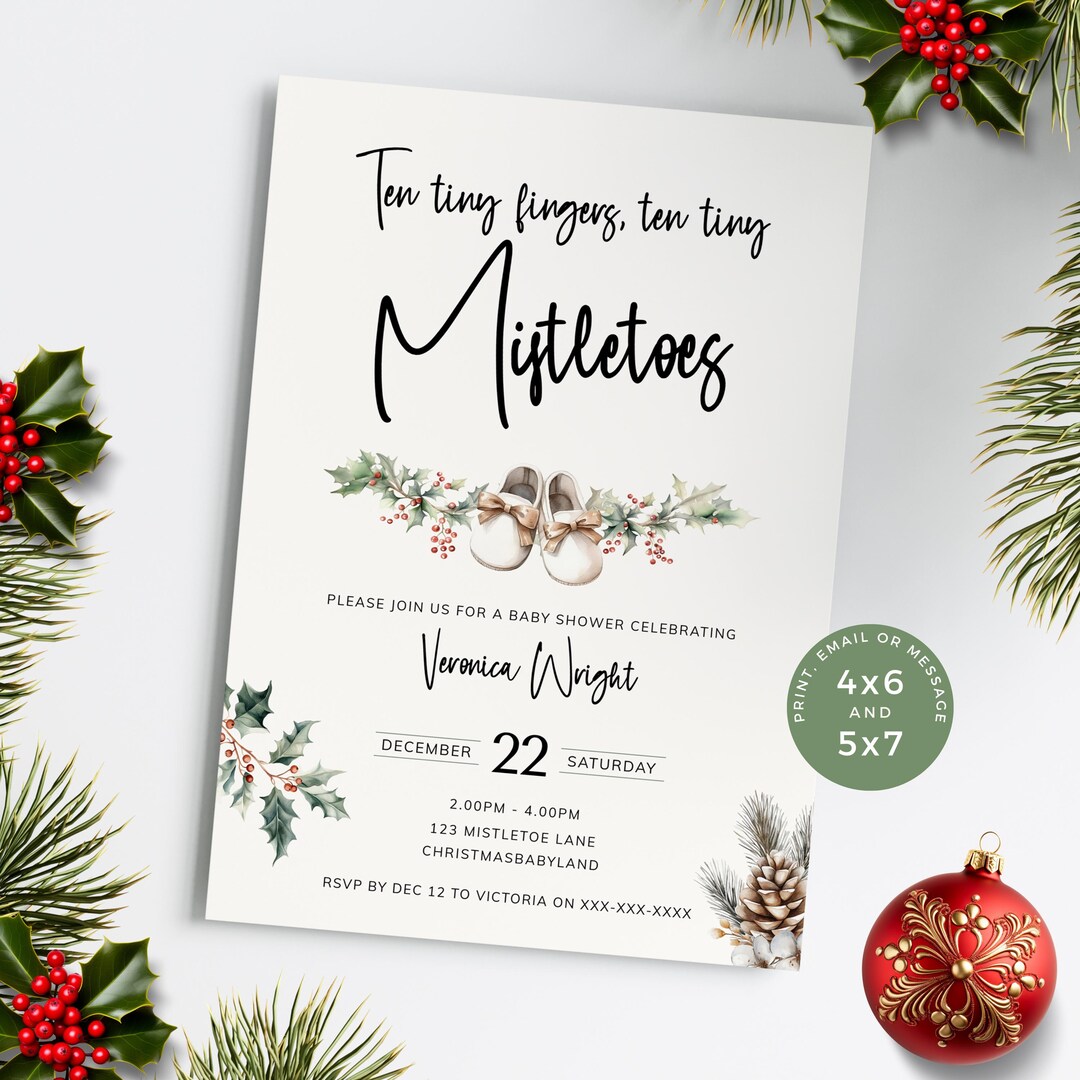 Scandi Einvite Scandi Christmas Baby Shower Invitation, Ten Tiny Mistletoes Invite in ...