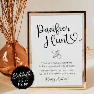 Panneau Chasse à la tétine, jeu de baby shower moderne, activité Trouver la tétine, recherche minimale de la tétine, carte simple. Modifiable, imprimable | MN01