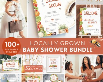 Locally Grown Baby Shower Bundle, Bright Vegetable Garden Theme, Farmers Market Mega Pack, Veggie Set. Printable, Editable Template | LG01
