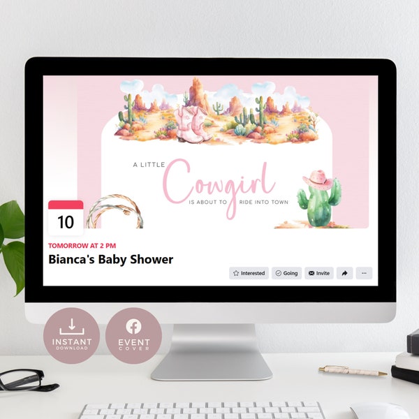 Facebook Event Cover for your Little Cowgirl Baby Shower. Super easy & fun way to invite guests. Editable template, instant download | CG01