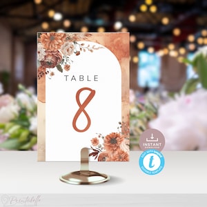 Numéro de table en terre cuite, cartes de visite pour la table d'automne, décorations et décors d'automne, signalisation rouillé pour le cadre de la table. Modifiable, imprimable | TC02 TC04