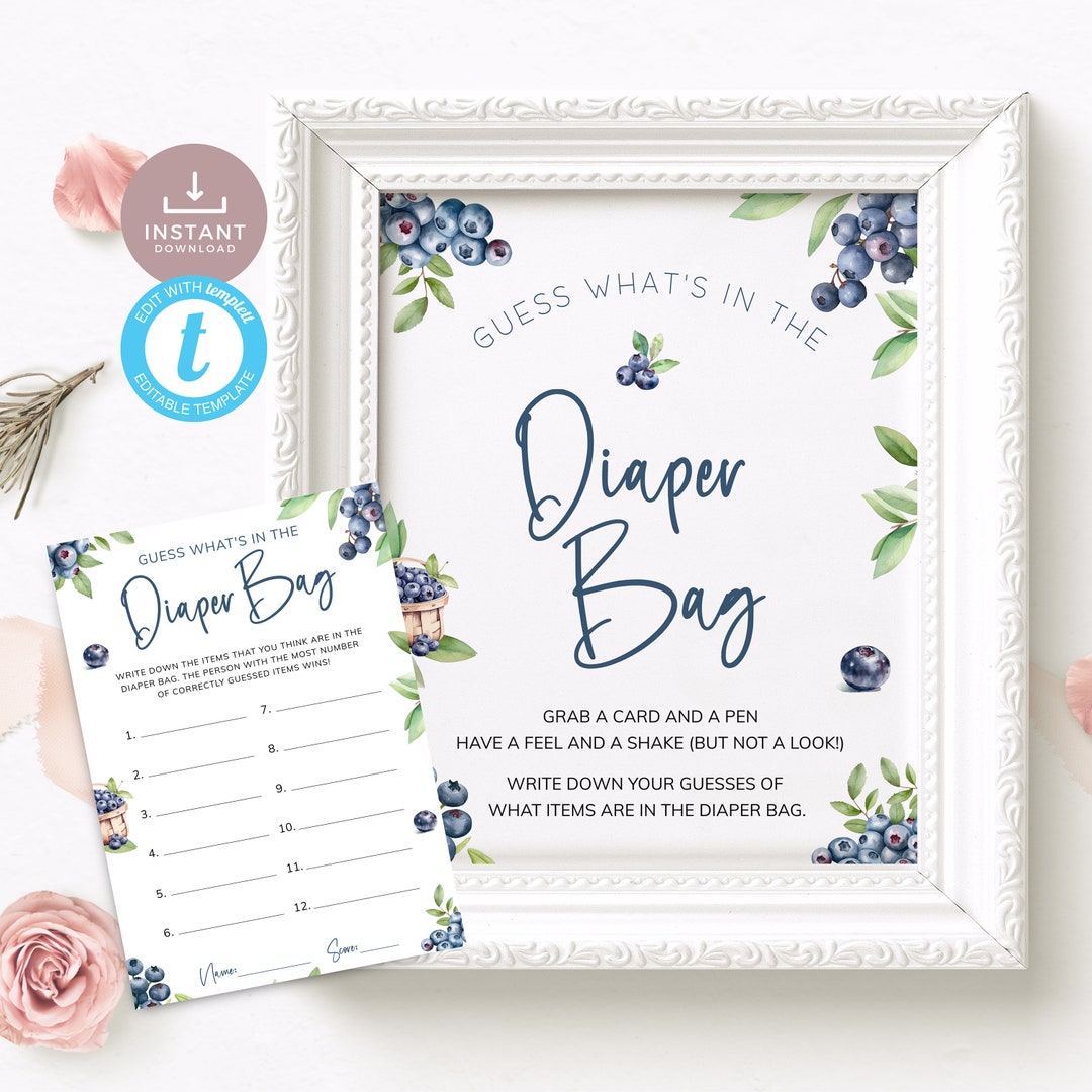 Blueberry Baby Shower What's in the Diaper Bag Guessing Game, Berry