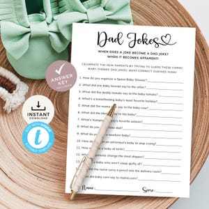 Dad Jokes babyshowerspel, grappige baby woordspelingen, hilarisch raadspel, beste co-ed activiteit, minimaal modern eenvoudig. Bewerkbaar, afdrukbaar | MN01