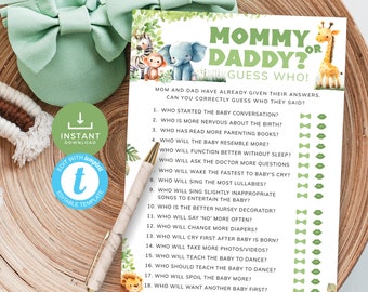 Mama oder Papa Baby Party Spiel: Safari Tier Thema, druckbare Dschungel Guess Who Said It Quiz (editierbar) | SF01