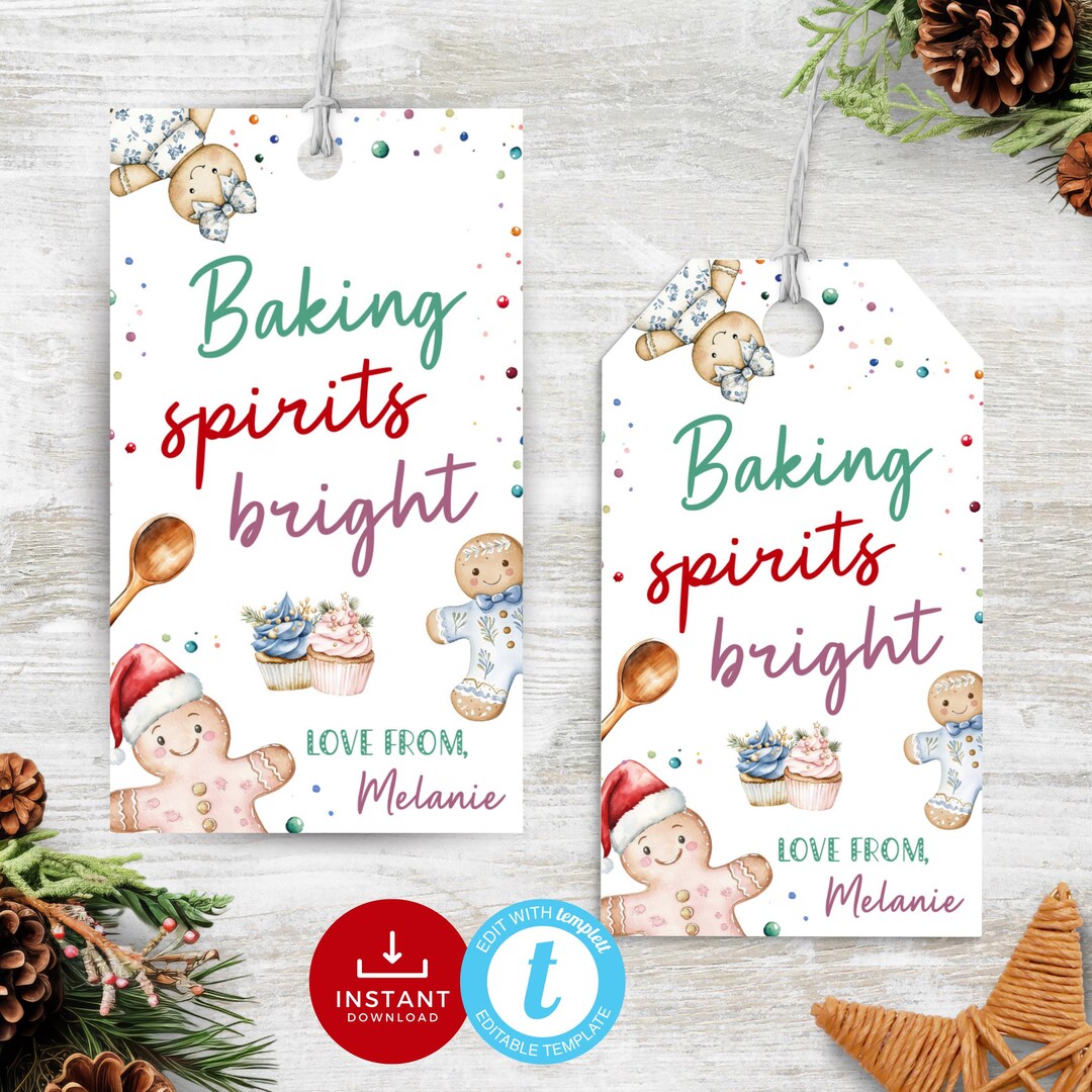 Christmas Baking Tag Neighbor, Baking Spirits Bright Holiday Tag ...