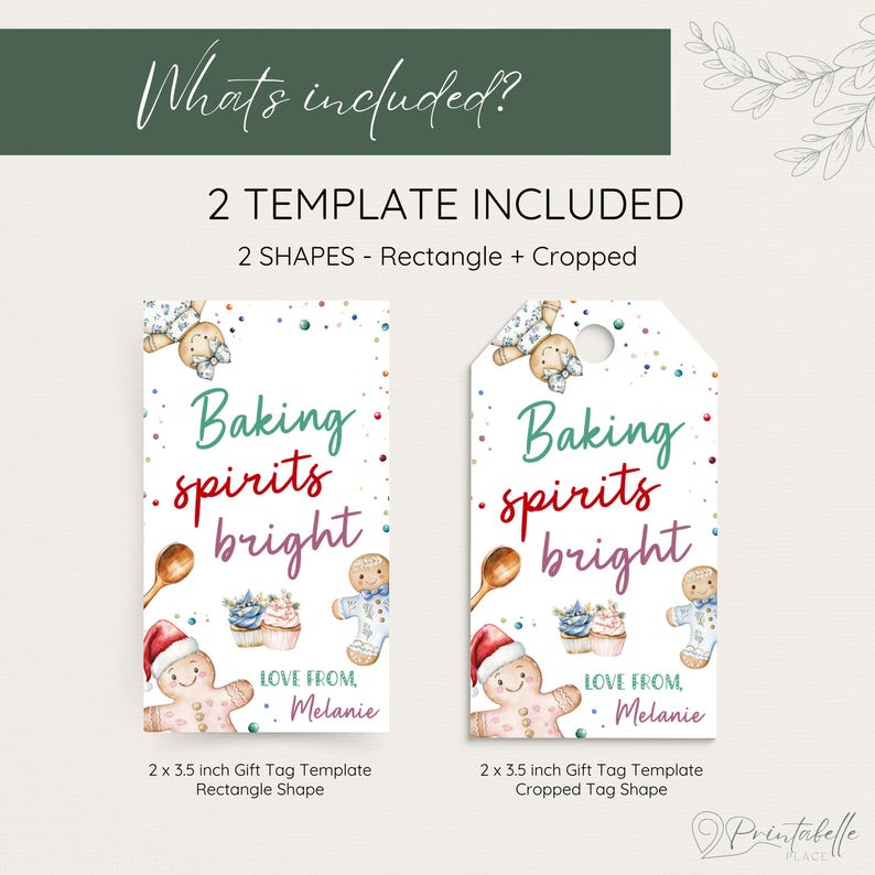 Christmas Baking Tag Neighbor, Baking Spirits Bright Holiday Tag ...