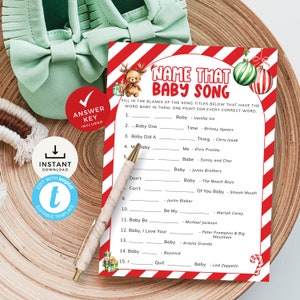 Merry Little Name That Baby Song, Christmas Baby Shower Guess the Song, Ornament Name The Tune Music Trivia. Editable, Printable | CH05B