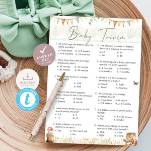 Storybook Baby Trivia Quiz, A New Chapter Is About To Begin Baby Shower Game, Woodland Baby Shower Trivia. Editable, Printable | SB01