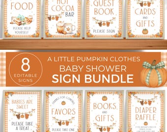 Pumpkin Baby Shower Clothes Line Sign Bundle, A Little Pumpkin Table Decor, Fall Clothesline Decorations. Editable, Printable| PK01