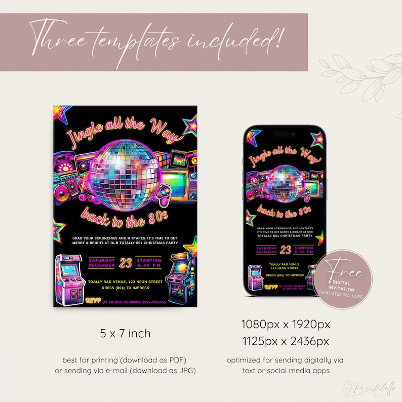 80s Christmas Party Invitation, Festive Neon & Eighties Nostalgia
