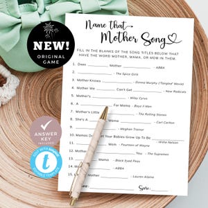 Canción para acertar el nombre de esa madre, juego moderno para baby shower, trivia sobre música minimalista con clave de respuestas, juegos sencillos para mamás, editables e imprimibles / MN01