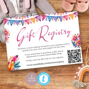 Cielito Lindo Gift Registry Card with QR Code, Fiesta Baby Shower Invite Insert, Mexican Themed Bridal Shower. Editable, Printable | CL01