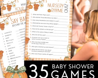 Pumpkin Baby Shower Clothes Line Games Bundle: 35 Printable Activities with Answers (Editable, Digital Download) | PK01