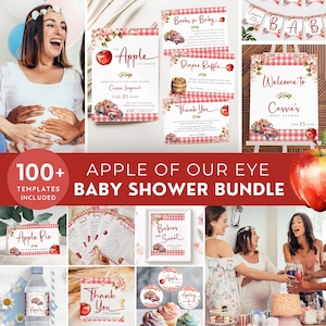 Apple Of Our Eye Baby Shower Bundle, Fall Fruit Themed Mega Pack, Red Gingham Pattern & Country Truck Party Set. Editable, Printable | AP01