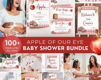 Apple Of Our Eye Baby Shower Bundle, Fall Gingham Set (Editable, Printable Download) | AP01
