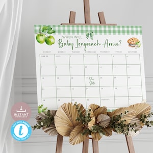 Apple Of Our Eye Baby Shower Guess The Arrival Date Game, Country Fruit Theme Due Date Calendar, Poster Sign. Editable, Printable | AP03