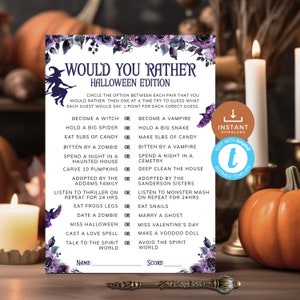 Halloween würdest du lieber Spiel, Gruselige dies oder das Fragen, Gothic Hexe Thema mit Rosen. Bearbeitbar, Druckbar | HW16