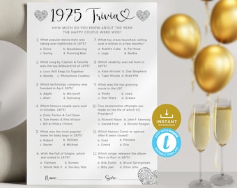 1975 Trivia Game: 50th Wedding Anniversary Activity with Answer Key (Editable & Printable Digital Download) | MN02