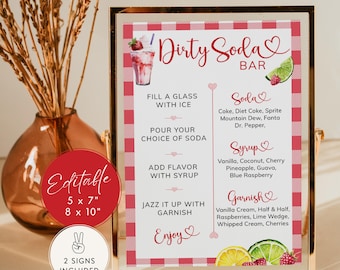 Dirty Soda Menu Template Baby Shower, Drinks Menu Printable, Dirty Soda Bar Sign, Retro Diner Theme with bright color. Editable Decor | MN01