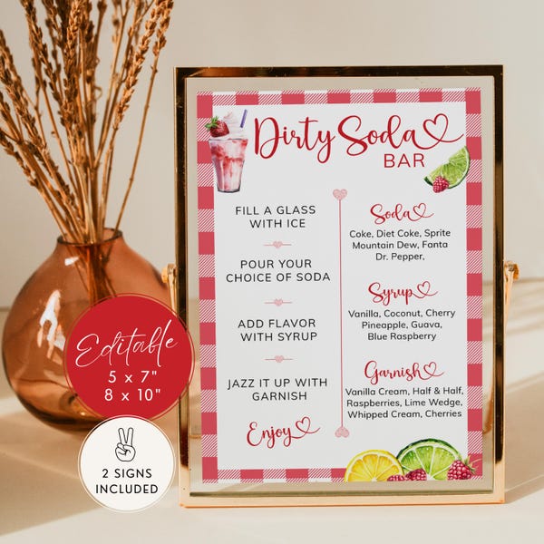 Dirty Soda Menu Template Baby Shower, Drinks Menu Printable, Dirty Soda Bar Sign, Retro Diner Theme with bright color. Editable Decor | MN01