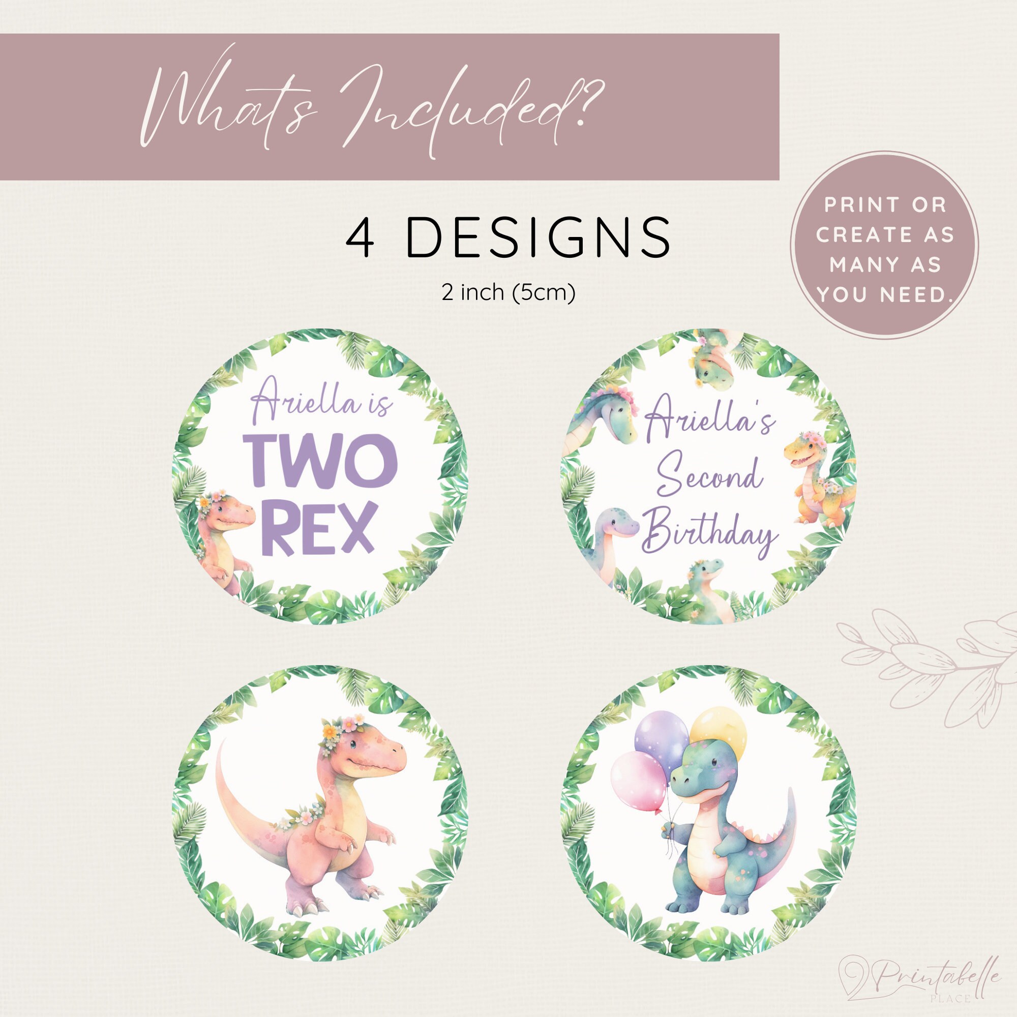 Two Rex Dinosaur Cupcake Toppers Printable Birthday Decorations Girl ...