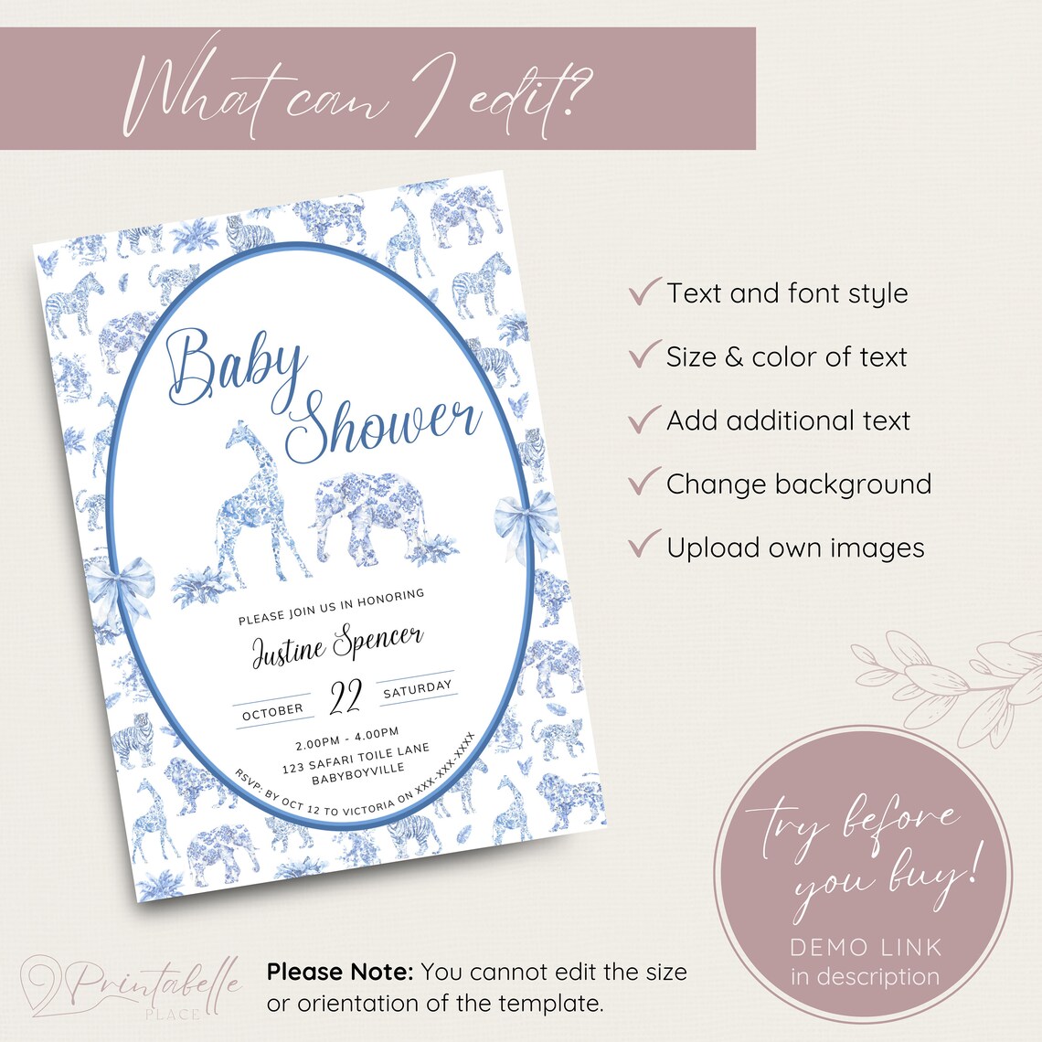 Toiling Animals Toile De Jouy Baby Shower Evite, Blue Toil Heirloom Electronic ...