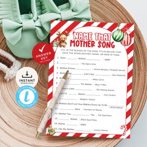 Merry Little Name That Mother Song, Christmas Baby Shower Guess the Song, Music Trivia with Mom Title, Answers. Editable, Printable | CH05B