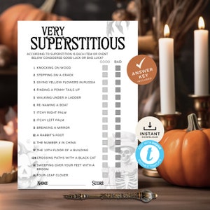 Halloween Game True or False Style Superstitions, Spooky Myths Trivia, Quiz on Legends and Folklore, Minimalist. Editable, Printable | HW13