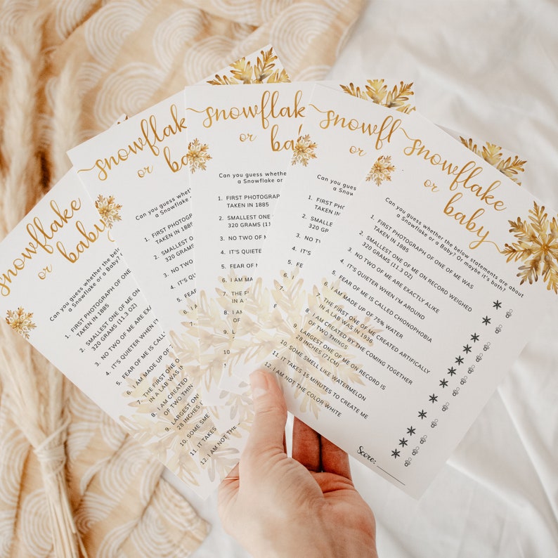 Snowflake or Baby Shower Game, Gold Snowflake Quiz, Winter Themed ...