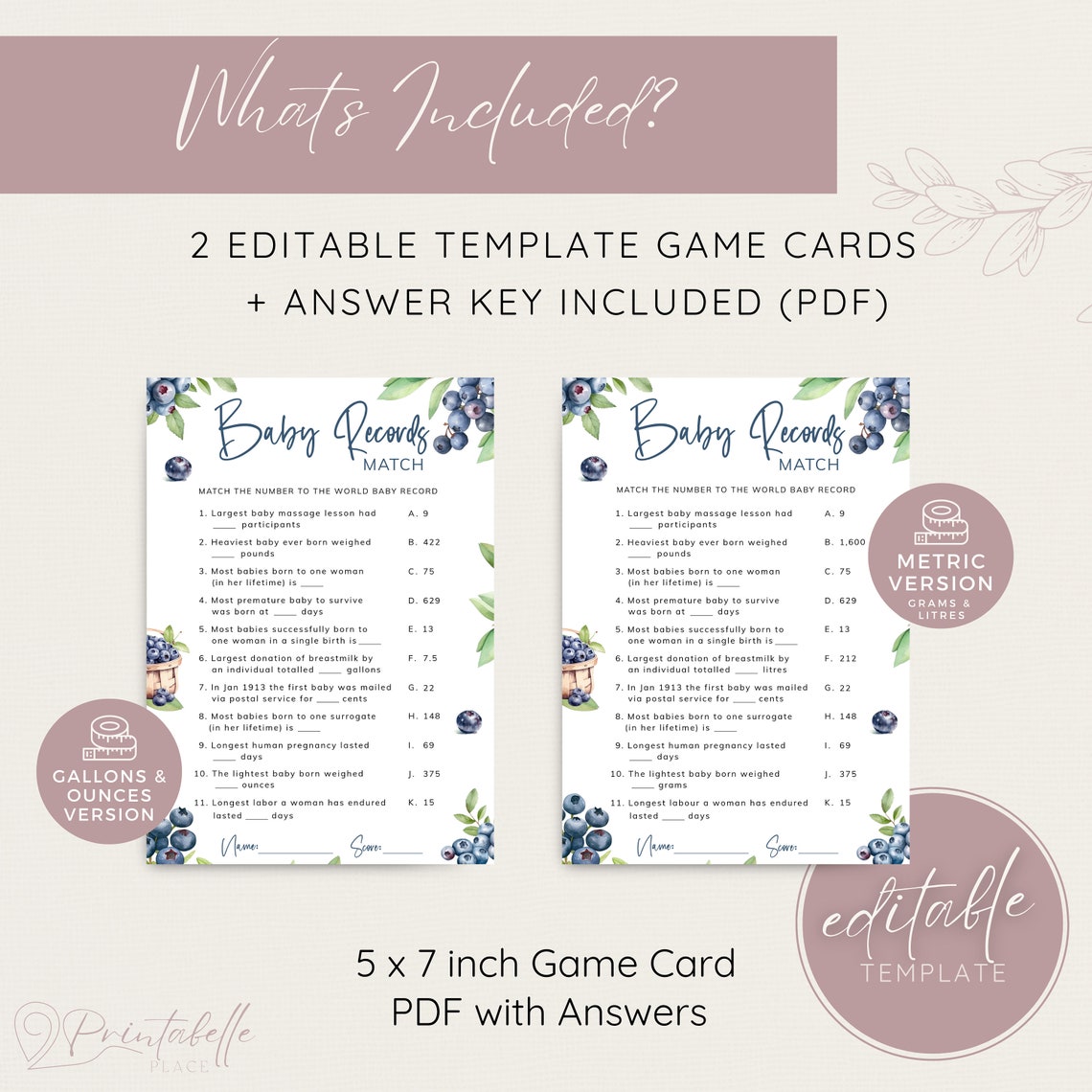 Blueberry Baby Records Match Game, Berry Sweet Baby Shower Trivia ...