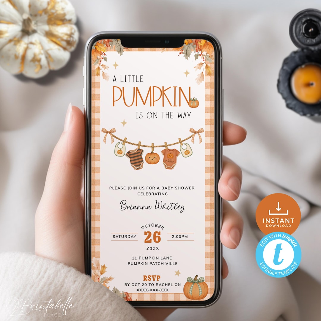 Pumpkin Baby Shower Digital Invitation: Clothesline Theme, Fall Evite ...