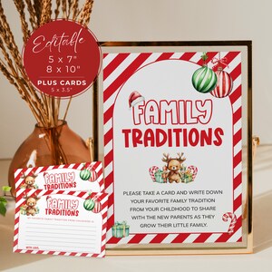 Merry Little Family Traditions Baby Shower Templatett, enfeite de Natal Placa e cartão de tradição familiar favorita. Editável, imprimível | CH05B