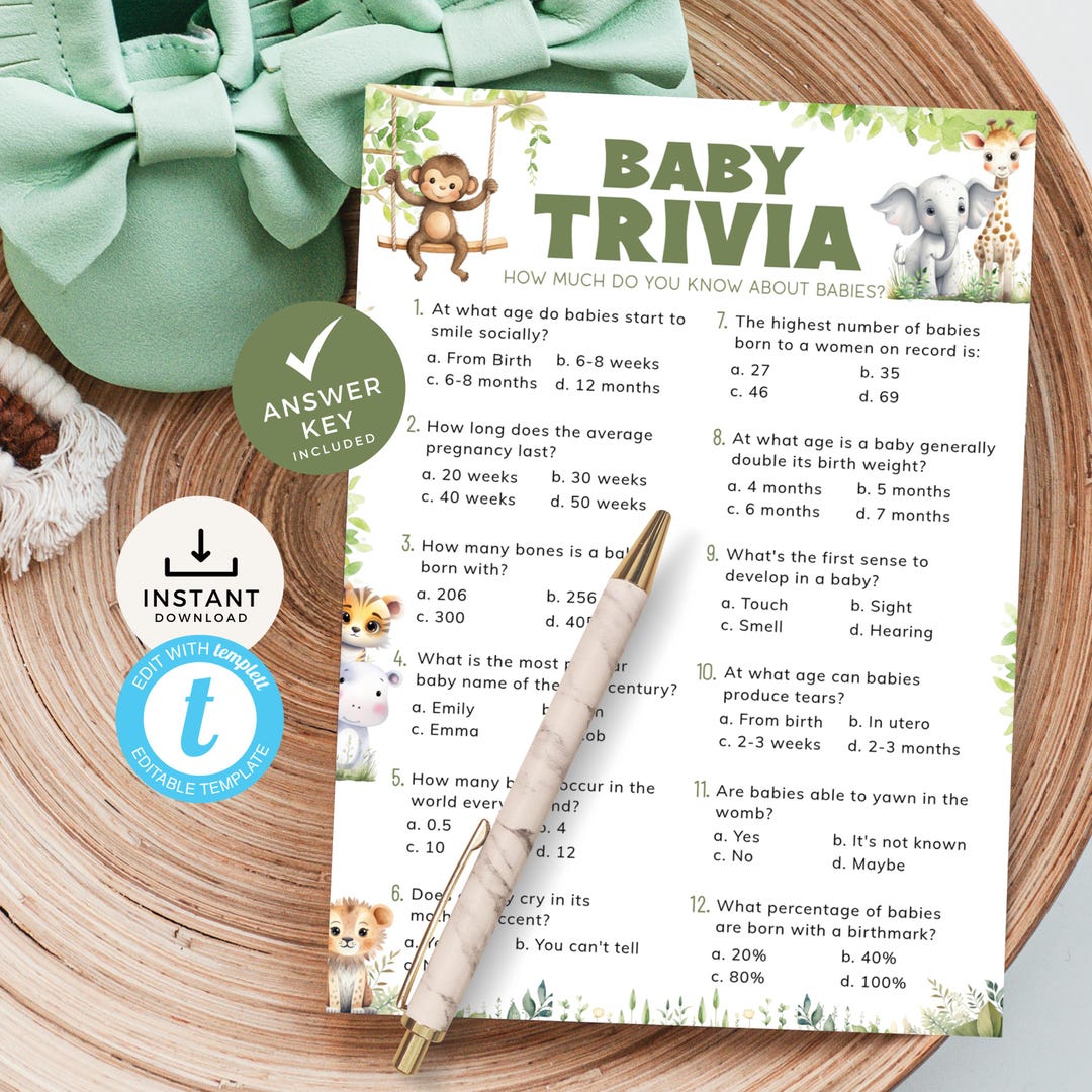 Safari Baby Shower Trivia Game With Answers, Jungle Animal Theme, A ...