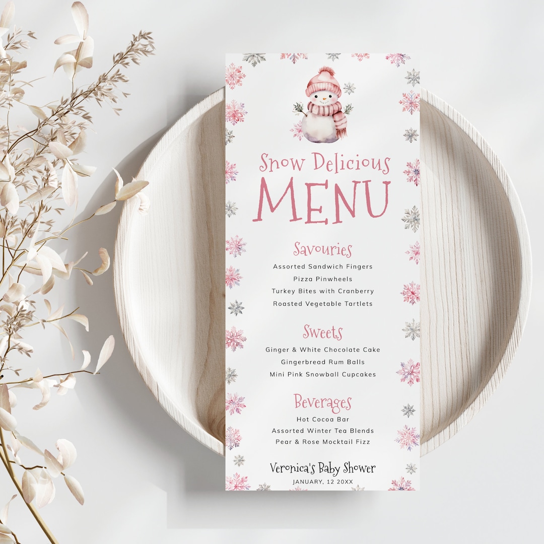 Snowman & Snowflake Menu Template for We're Snow Excited Etsy