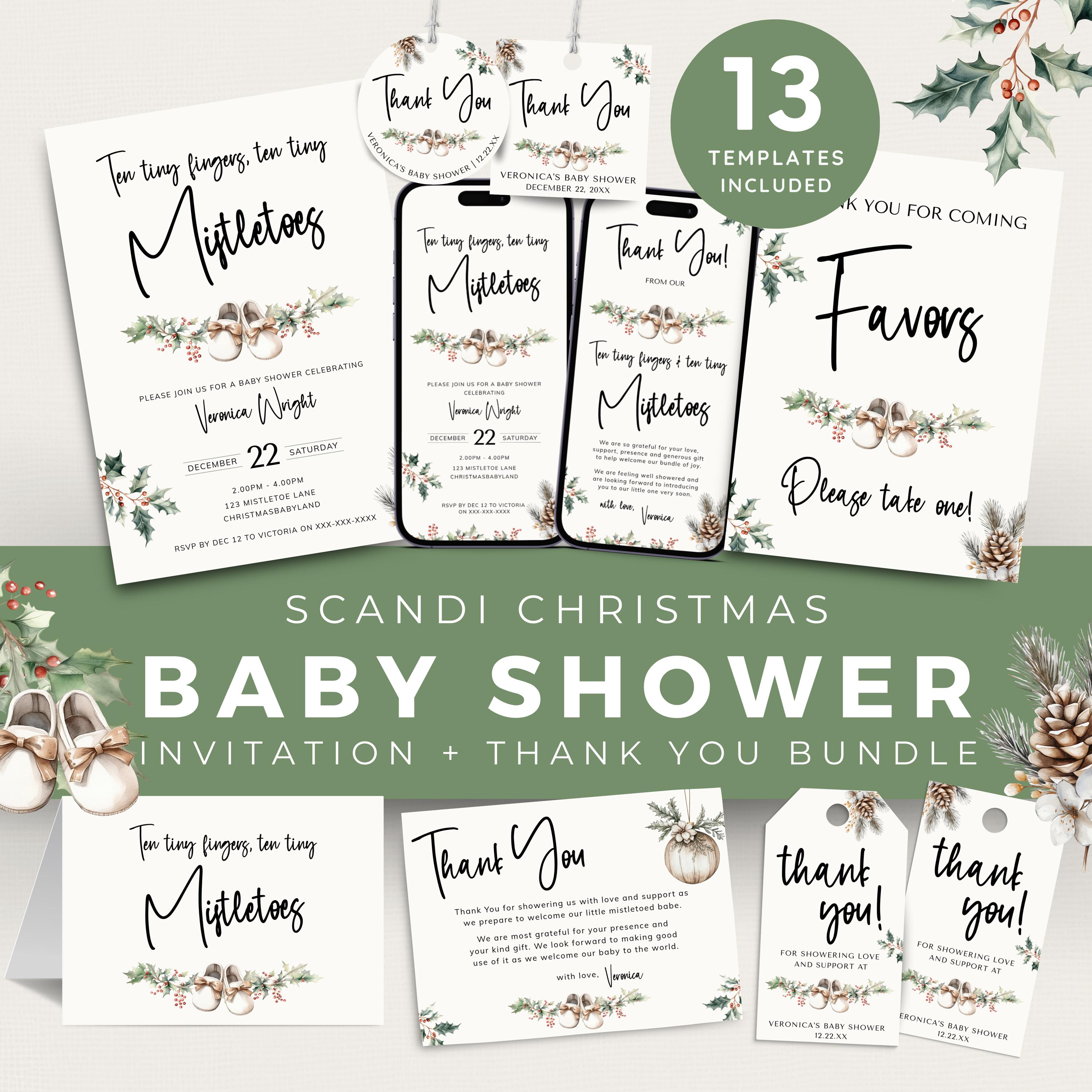 Scandi Einvite Scandi Christmas Baby Shower Invitation and Thank You Bundle, Ten Tiny ...