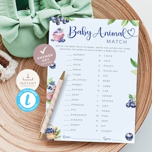 Jeu d'associations de bébés animaux aux bleuets, jeu d'associations de petits fruits sucrés, qui est ma mère, jeu d'associations de fruits lumineux. Modifiable, imprimable | BL03