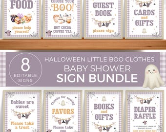 Baby Shower Sign Bundles, Halloween Baby Clothes Table Decorations Pack, Purple Gingham Decor Set Girl. Editable, Printable | HW17