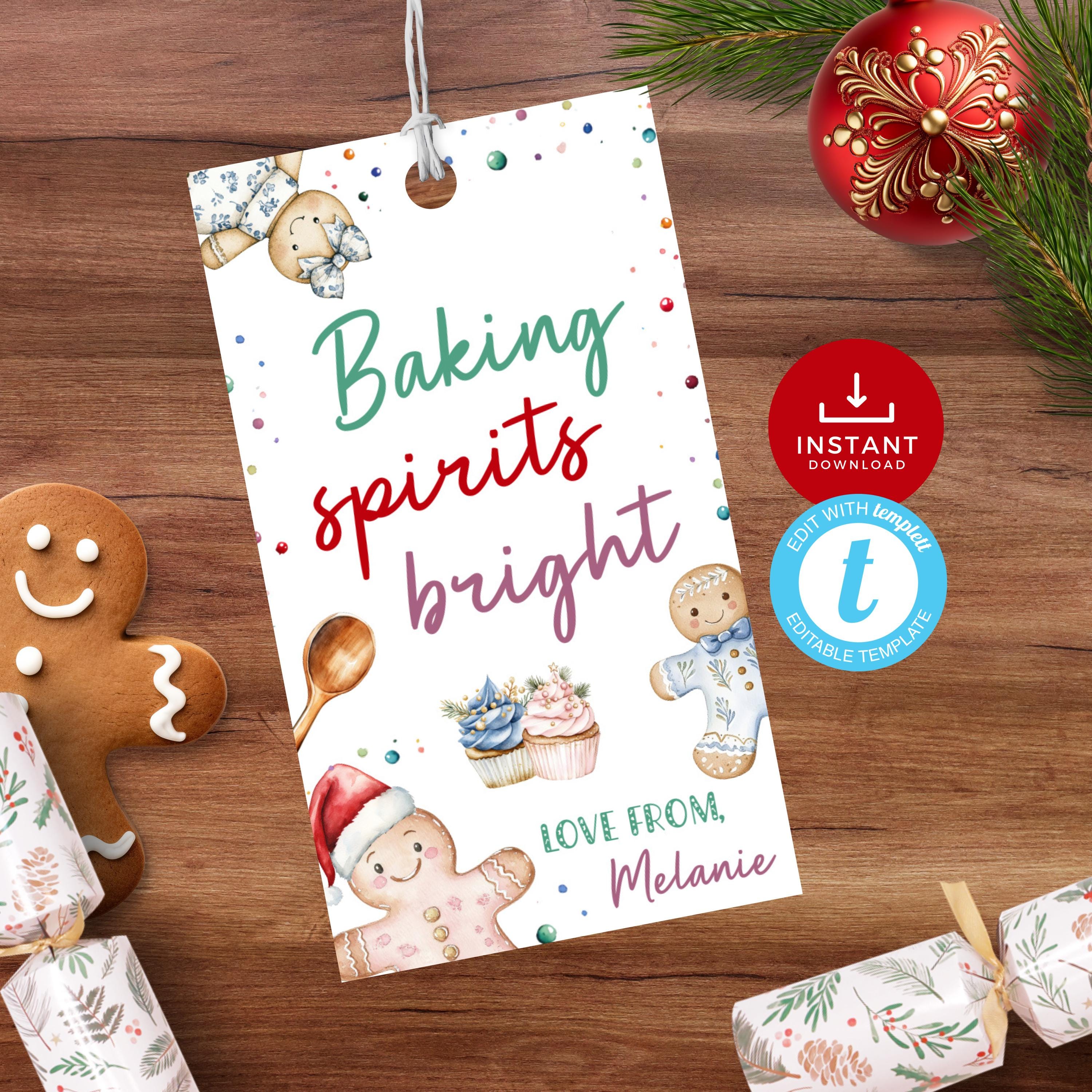 Christmas Baking Tag Neighbor, Baking Spirits Bright Holiday Tag ...