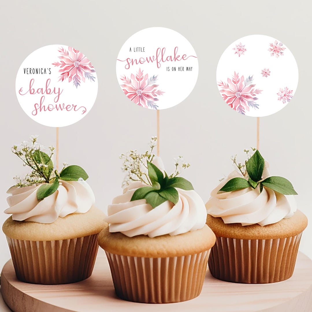 Snowflake Baby Shower Cupcake Toppers: Pink Winter Theme Decor ...