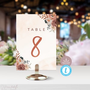 Numéros de table en terre cuite, cartes de visite de table d'automne, pièces de service de table rouillés, décor et décorations d'automne. Modifiable, imprimable | TC01 TC03