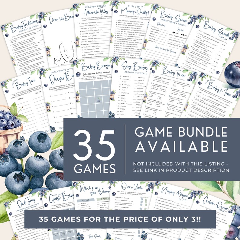 Blueberry Baby Scramble Card Template, Berry Sweet Baby Shower Game