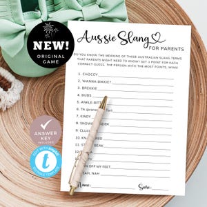 Unique Baby Shower Game, Aussie Slang for Parents Quiz, Australian Sayings Trivia, Fun Game for Couples Shower. Editable, Printable | MN01