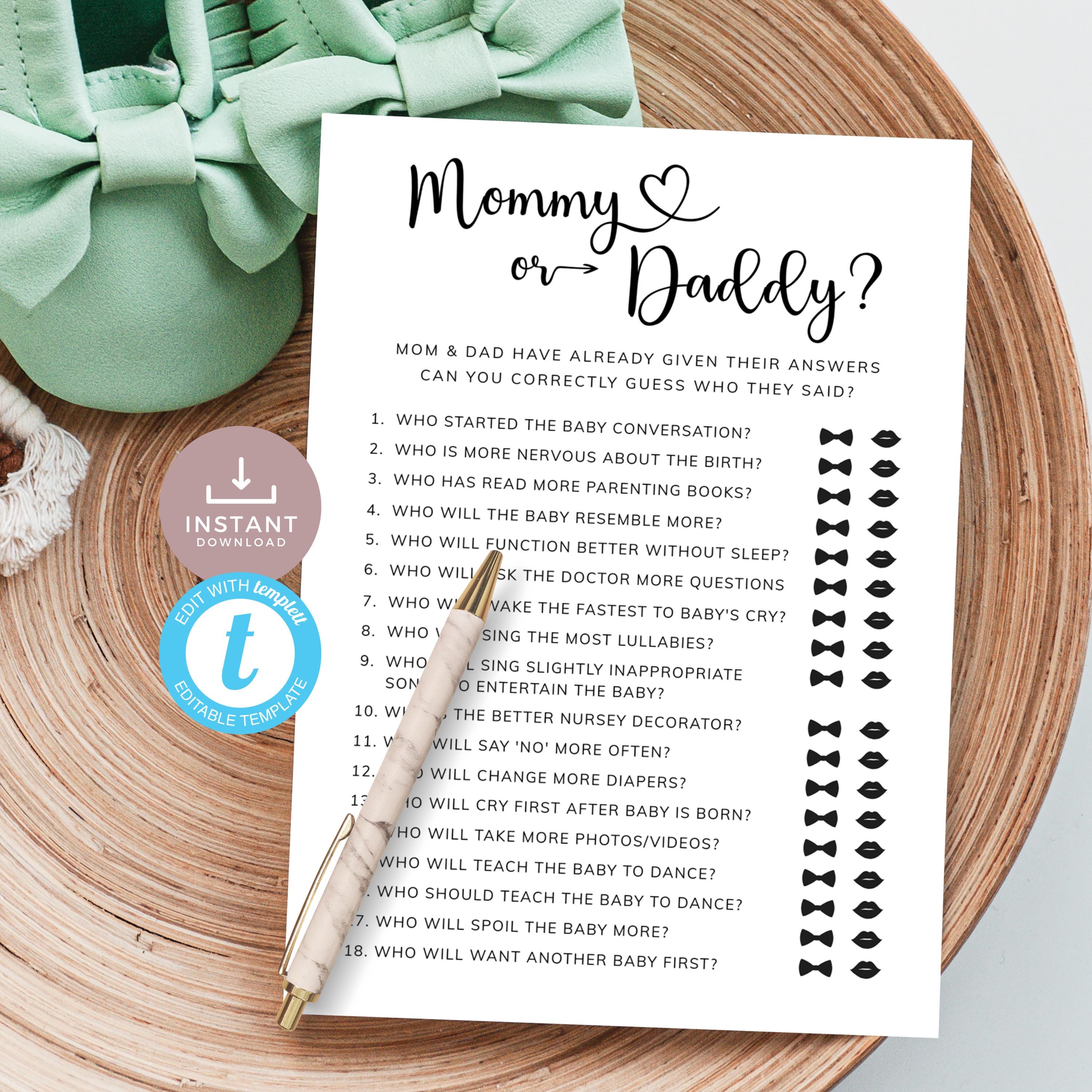 Mommy or Daddy Baby Shower Game, Guess Who Said It Mom or Dad, How Well Do You Know the Parents, Minimal Co Ed. Editable, Printable | MN01
